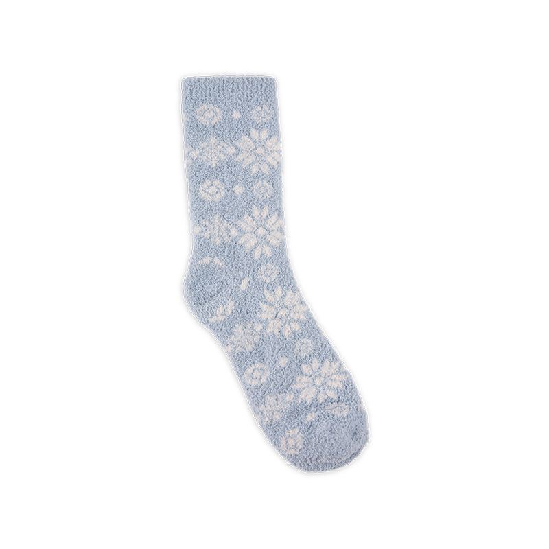 RZ144 Half-Brushed Snowflake Striped Soft Warm Mid-Calf Women’s Boot Socks